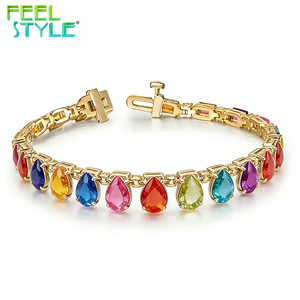 Pulsera de Acero Inoxidable 316 con Baño de Oro PVD Grueso, Diseño de Lágrima Arcoíris con Zirconia, Cadena y Brazalete Personalizables, Resistente al Deslustre - Product Image 6
