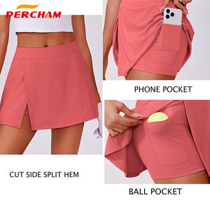 女性用通気性ハイウエストミニテニスSkort-<span class=keywords><strong>2</strong></span>サイドポケット & スリットデザインスポーツ & ワークアウト用OEMアスレチックゴルフスカート - Product Image 3