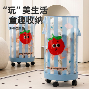 Plush Toy Storage Bucket Round Transparent With Wheels For Kids Room Organizing Dolls And Figurines - Product Image 1