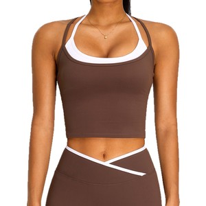 Soutien-gorge de sport Syf Yoga pour femme, en Spandex et Polyester respirant, avec bretelles contrastantes, col rond, coussinets amovibles et design dos croisé - Product Image 5