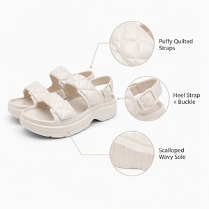 Sandali Estivi <span class=keywords><strong>da</strong></span> <span class=keywords><strong>Donna</strong></span> con Plateau Chunky, Doppio Cinturino, Beige, Antiscivolo, Suola Spessa e Morbida, per Passeggiate in Spiaggia - Product Image 2