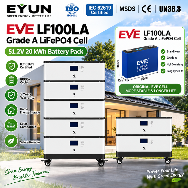51.2V 100AH Stackable Energy Storage Inverter Battery for Home 5kwh   EVE Grade a Battery Cell 48V Lifepo4 Solar System Battery