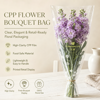 Manchon d'emballage transparent pour bouquet, imprimé en gravure avec logo personnalisé du fabricant, imperméable, transparent, en forme de cône, recouvert de CPP