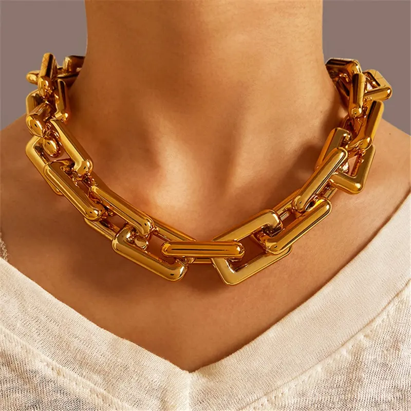 Vintage Oversize Punk Chunky Chain Necklace Collar for Women Fashion Thick Link Chain Choker Lock Necklaces Party Jewelry Gifts
