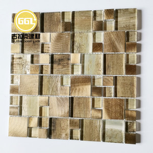 Phong cách độc đáo đá cẩm thạch hỗn hợp gỗ khảm gạch thủy tinh màu nâu tường gạch - Product Image 3