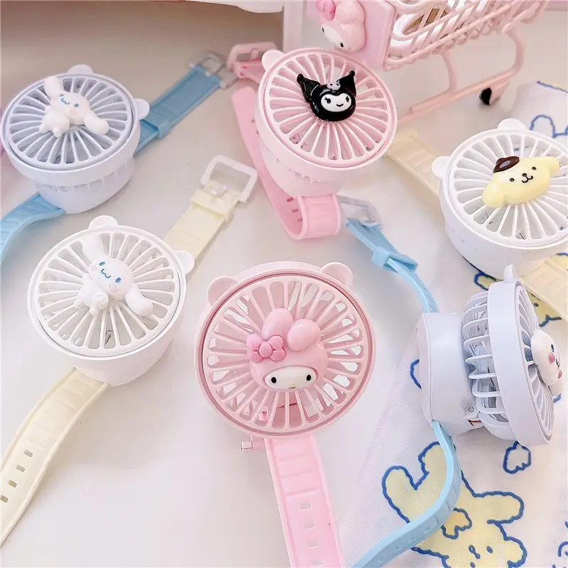 Highly Trend Kuromi Melody Kt Cat Cinnamonroll Handy Handheld Summer Watch Fan Kids Holding Student USB Charging Beach Fan