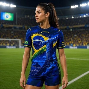 Nouveau Maillot de Foot Femme 2026 Qualité Thaïlandaise Brésilien Bleu Vintage Domicile Extérieur - Product Image 1