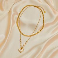 Femme véritable plaqué or perle pendentifs bijoux de mode colliers en acier inoxydable multi-couches croix 18k or pendentif collier