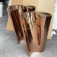 Pot Tanaman Lantai Besar Mewah Henge, Dekorasi Rumah & Taman, Bahan Stainless Steel Rose Gold, Pilihan Lampu LED, Tahan Lama, Dapat Digunakan di Dalam & Luar Ruangan