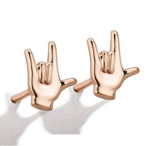 Pendientes de Botón de Moda con Diseño de Lenguaje de Señas 'Te Amo', Chapados en Oro de 18k y Rodio, de Latón Gemnel, para Mujer - Product Image 3