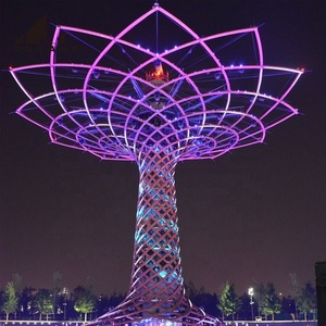 Sculpture d'arbre moderne de grande envergure en acier inoxydable avec système d'éclairage intégré pour parcs extérieurs, hôtels et espaces publics - Product Image 1