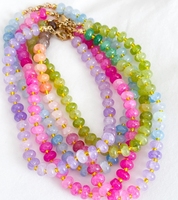 Kalung Batu Permata Permen Warna-warni Batu Alam Kaca Buatan Tangan Kalung Boho Musim Panas untuk Wanita Remaja Perhiasan Liburan