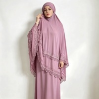 Conjunto de Falda y Khimar con Ribete de Encaje para Mujer, Ropa de Oración Musulmana, Abaya Modesta de Dos Piezas, Ropa Islámica, Hiyab de Cobertura Completa, Talla Grande