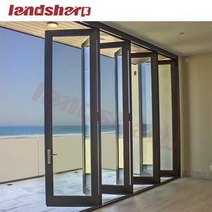 Landsharp Varanda Exterior Pátio 6 + 12Ar + 6 Low E Vidro Duplo Porta de Entrada Preta Casa Alumínio Deslizante Bi-Folding Door - Product Image 1