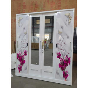 Armoire d'impression <span class=keywords><strong>de</strong></span> couleur armoires à <span class=keywords><strong>portes</strong></span> coulissantes chambre à coucher Almirah fer Design <span class=keywords><strong>placard</strong></span> armoire en métal <span class=keywords><strong>miroir</strong></span> 4 <span class=keywords><strong>portes</strong></span> armoire en acier - Product Image 2