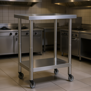 Mesa de Trabajo para Cocina Comercial 23.6x23.6x33.5 de Acero Inoxidable con Ruedas, Patas de Altura Ajustable, Ensamblaje Modular - Product Image 2