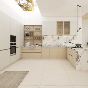 Gabinetes de fregadero de cocina de melamina en forma de L, minimalistas y modernos personalizados, muebles de cocina pequeños y completos para el hogar - Product Image 2