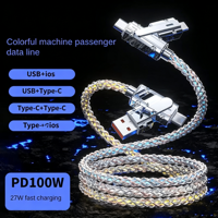Cable de Carga Rápida con Luz RGB Degradada, Cable de Carga Cuatro en Uno con Conectores USB-A, USB-C y Micro USB, Material de Aleación de Zinc