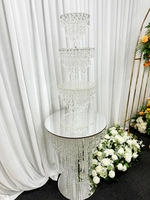 ANNIELU Ensemble de supports à gâteaux en acrylique transparent avec perles et miroir pour centres de table de mariage, événements et fêtes