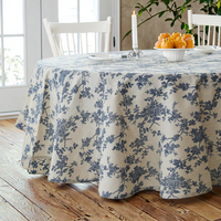 Nappe Ronde Imprimée Tissée Moderne Faux Lin, Fleurs, Anti-Taches et Lavable pour Intérieur Extérieur
