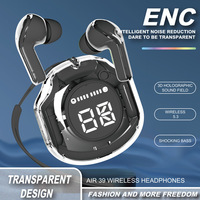 Earbud TWS transparan Air 39, Earphone Headphone Stereo olahraga Mini nirkabel pengurang kebisingan cerdas ENC