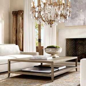 โต๊ะกลางสไตล์อเมริกันโบราณ ทำจากไม้เนื้อแข็ง สำหรับห้องนั่งเล่น โต๊ะรับประทานอาหารทรงสี่เหลี่ยม โต๊ะสำหรับงานเลี้ยงครอบครัว โต๊ะกาแฟ - Product Image 5