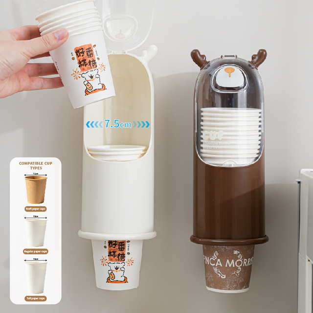 Wall Mounted Transparent Space-Saving Lightweight Modern Cartoon Design Cup Dispenser Holder Large Capacity Bathroom
