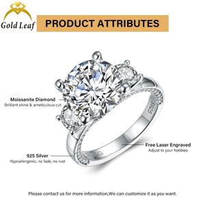 Bague de mariage de luxe en feuille d'or pour femme, personnalisée en argent sterling 925, avec moissanite et diamant GRA D VVS de 5 carats, haute qualité - Product Image 4