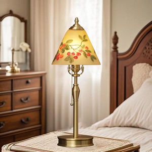 Lámpara de Mesa Estilo Vintage, Cobre Puro, Vidrio Pintado a Mano, E27 LED, Cuidado de la Vista, para Sala de Estar, Dormitorio, Estudio - Product Image 4