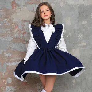 На заказ темно-синее черное платье 4T 5T 6T 7T 8T школьные Джемперы для девочек винтажная формальная школьная форма Платья