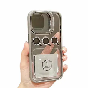 Custodia per pellicola per fotocamera con supporto per staffa per obiettivo scavato in metallo per iPhone 15 Pro Max 13 14 12 Pro Cover in lega di alluminio