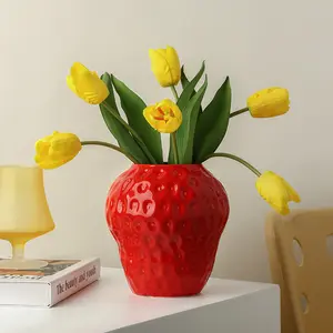 Jarrón creativo de fresa, jarrón con forma de fruta, florero hidropónico de cerámica, adornos, Decoración de mesa