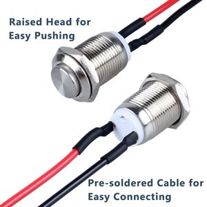 Sakelar Tombol Tekan Kepala Kubah Baja Tahan Karat/Aluminium 12mm, Momentary on off 12V 24V IP65 - Product Image 4