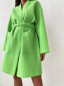 Home Hotel Spa <strong>Robe</strong> 100% Cotton <strong>Waffle</strong> Dressing Gown Unisex Bathrobe Plain Brown Classic <strong>Waffle</strong> Bathrobe - Product Image 3