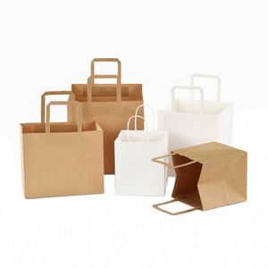 Wholesale Food-grade Recyclable Custom Logo Offset Printed Take-away Kraft Paper <b>Bags</b> with Hand Length Handles - Product Image 1