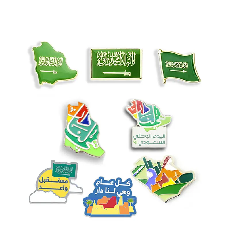 Grosir logam lucu Logo lencana kustom lembut keras Arab Saudi desain bendera nasional Lapel Enamel pin dengan dukungan khusus