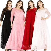 Robe d'été décontractée noire à manches régulières pour femme, grande taille, longueur cheville, en dentelle, écologique, respirante, lavable, avec logo frontal
