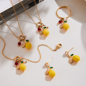 Enigma Liqing nuova collana in lega di zirconi con pendente al limone placcato <span class=keywords><strong>oro</strong></span> alla moda catena Figaro donna europea americana - Product Image 2