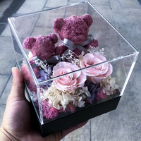 Vente en gros de roses éternelles séchées naturelles réelles, décoratives, personnalisées, dans un cristal transparent carré, pour la Saint-Valentin