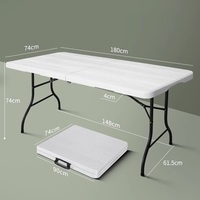 Table pliante moderne en fer à plateau en plastique imitation bois de 1,80 m pour jardin, pique-nique, banquet, facile à transporter, garantie 1 an pour l'extérieur