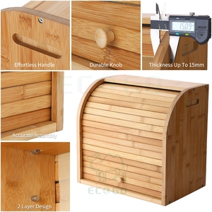 Caja de pan, cajas de pan de bambú de 2 capas para almacenamiento de alimentos de cocina, guardián de pan de gran capacidad - Product Image 4