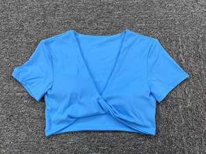 Débardeur court à manches courtes <span class=keywords><strong>de</strong></span> couleur unie femmes en cours d'exécution Fitness Yoga Wear Top T-shirt - Product Image 6