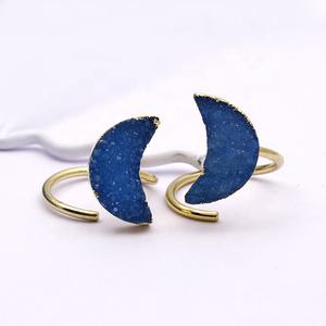 Anillo de piedras preciosas Druzy amarillo hecho a mano, ágata de azúcar Natural ajustable, regalo de joyería de moda electrochapado en oro - Product Image 3