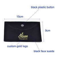 Sac de rangement pour bijoux en velours noir avec bouton pression et logo personnalisé estampé or