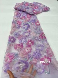 AFFNINTY Oem 황금 공급 업체 얇은 명주 그물 레이스 꽃 신부 장미 페르시 숙녀 아프리카 레이스 직물 드레스 - Product Image 5