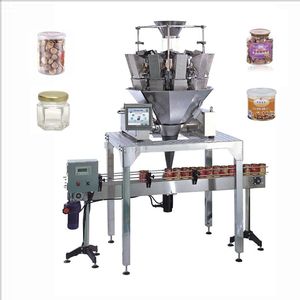Automatic weighing plastic / glass bottle can jar spices snack food filling packing machine