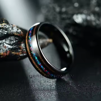 Gentdes Jewelry Anneaux dôme en carbure de tungstène 8mm Trendy Double Line KOA Wood and Crushed Opal Inlay Wedding Band for Mens Women