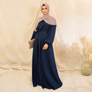 Abaya Dubai Turquía Color sólido Simple Modest Kaftan Ropa islámica Cerrado Manga larga Vestidos musulmanes para mujeres - Product Image 1