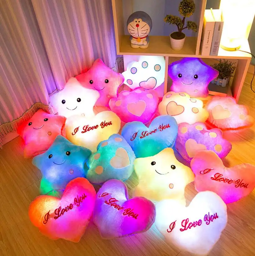 Factory Sales Colorful Valentine Gifts Bright Light Pillow Decorative Flashing LED Light Cushion Plush Smiley Pillow Cushion