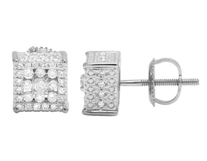 Boucles d'oreilles de luxe en argent avec diamants de laboratoire taille princesse, plaqué or blanc 10K, bijoux classiques pour femmes - Product Image 3